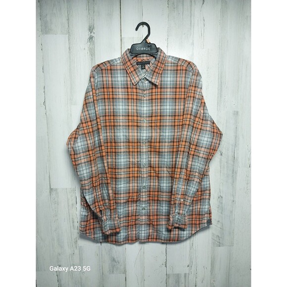 Banana Republic Shirt Mens XL Orange Gray Plaid Long Sleeve Button Up - Picture 1 of 7